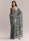Grey Linen Printed Saree With Authentic Ajrakh Geometric Print