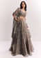 Grey Mirror Work Organza Tissue Lehenga Choli With Dupatta