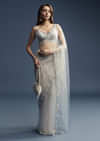Grey Net Saree With Sequin And Bead Embroidery