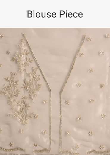 Grey Organza Embroidered Saree With Scallop Border