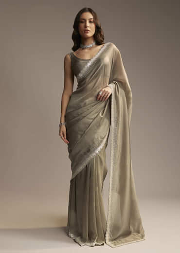 Grey Organza Saree with Cutdana  Sequin Embroidery