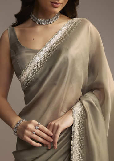 Grey Organza Saree with Cutdana  Sequin Embroidery