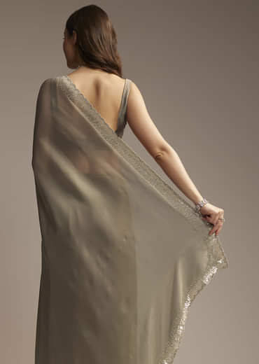 Grey Organza Saree with Cutdana  Sequin Embroidery