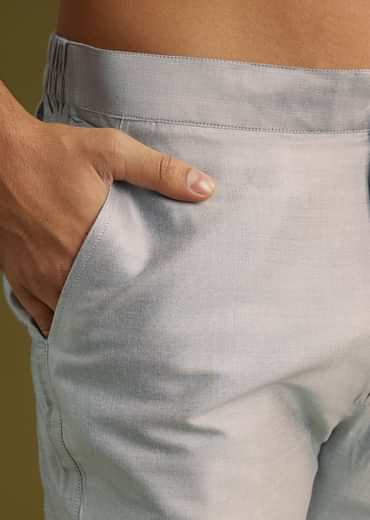 Grey Pashmina Silk Kurta Set With Floral Print