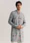 Grey Pashmina Zipper Kurta Set With Floral Prints