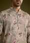 Grey Printed Kurta Set In Russian Silk With Zipper