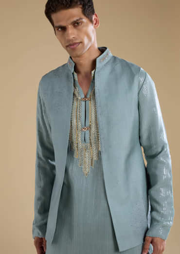 Grey Sequin Embellished Kurta and Jacket Set