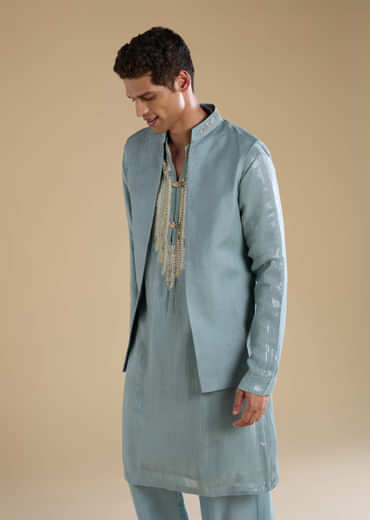 Grey Sequin Embellished Kurta and Jacket Set