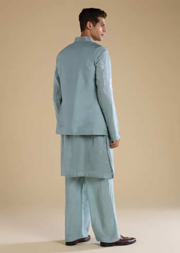 Grey Sequin Embellished Kurta and Jacket Set
