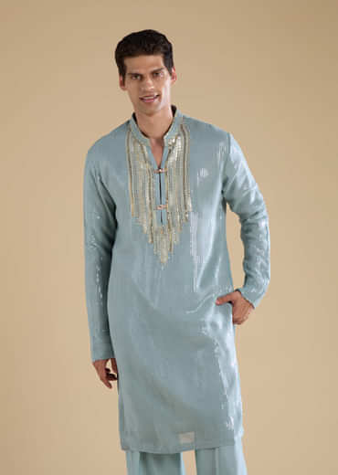 Grey Sequin Embellished Kurta and Jacket Set