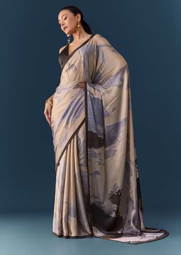 Grey Shaded Printed Saree with Blouse Fabric