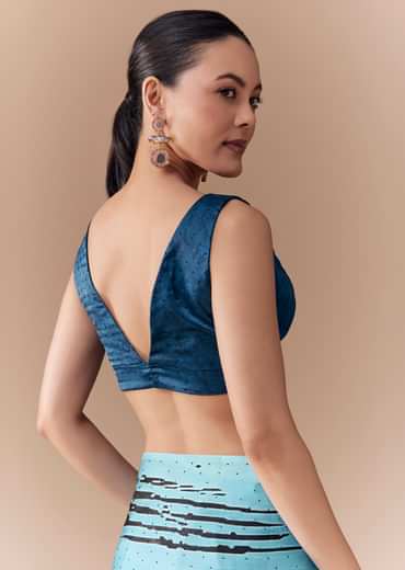 Grey Shaded Printed Satin Saree with Blouse Fabric