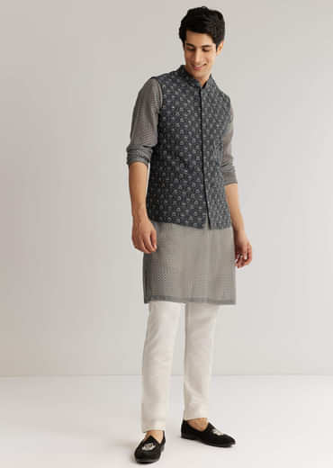 Grey Silk Cutdana Sequins Kurta Jacket Set