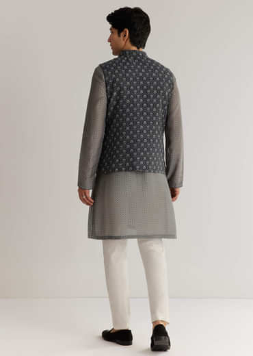 Grey Silk Cutdana Sequins Kurta Jacket Set