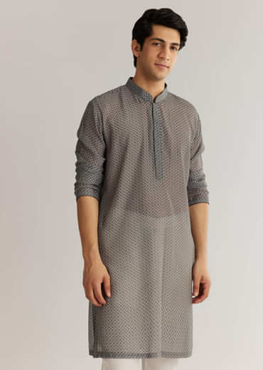 Grey Silk Cutdana Sequins Kurta Jacket Set