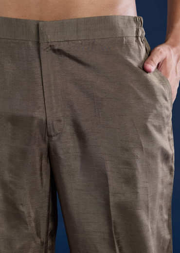 Grey Silk Jacket Kurta Set with Zari Work