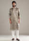 Grey Silk Kurta Set For Men With Hand Embroidery And Floral Print