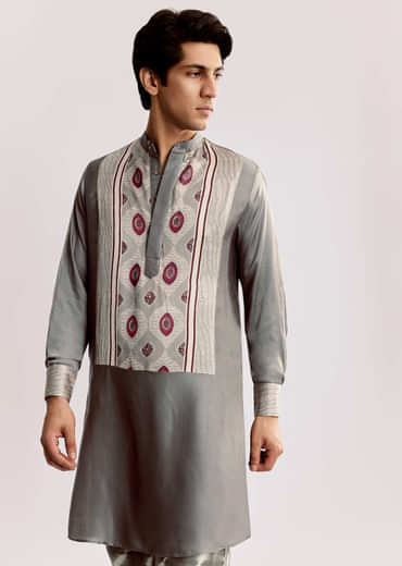Ajrakh Printed Silk Kurta Set In Silk