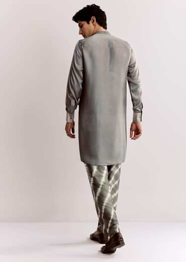 Ajrakh Printed Silk Kurta Set In Silk