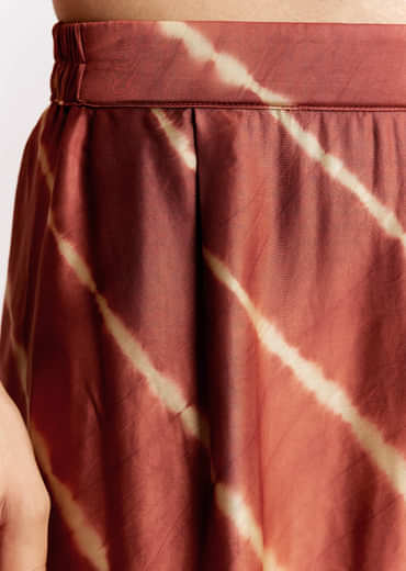 Rust Silk Kurta Set With Handcrafted Ajrakh Print