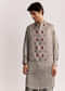 Grey Ajrakh Printed Kurta Set In Silk