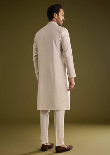 Grey Silk Kurta Set With Mirror And Thread Work