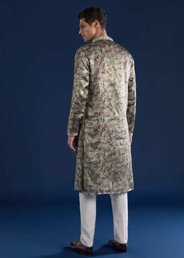 Grey Silk Mirror Work Mens Kurta and Pant Set