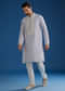 Grey Silk Mirrorwork Kurta Set With Threaded Yoke