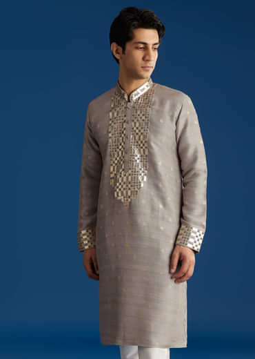 Grey Silk Yoke Embellished Kurta Set