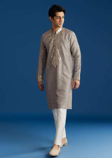 Grey Silk Yoke Embellished Kurta Set