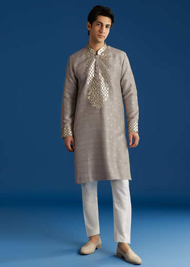 Grey Silk Yoke Embellished Kurta Set