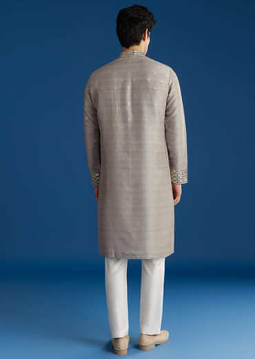 Grey Silk Yoke Embellished Kurta Set
