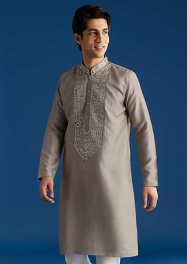 Grey Silk Yoke Mirror Gotta Work Zari Sequins Kurta Set