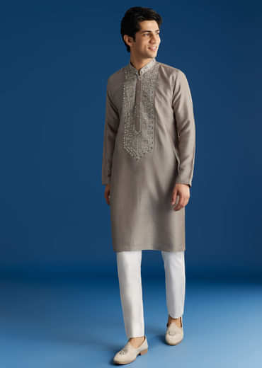 Grey Silk Yoke Mirror Gotta Work Zari Sequins Kurta Set