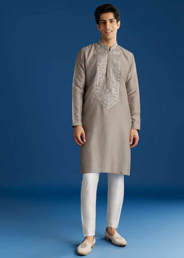 Grey Silk Yoke Mirror Gotta Work Zari Sequins Kurta Set