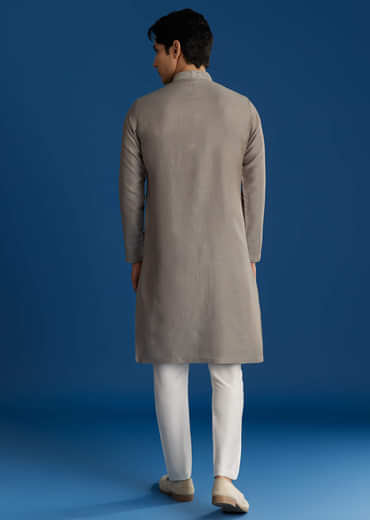 Grey Silk Yoke Mirror Gotta Work Zari Sequins Kurta Set