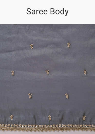 Grey Tissue Cutdana Embroidered Saree with Unstitched Blouse