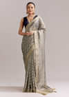 Grey Tissue Silk Woven Saree With Zig Zag Motif And Zari Border