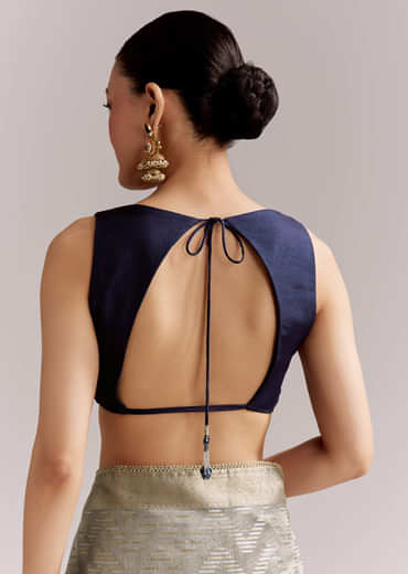 Grey Tissue Silk Woven Saree With Zig Zag Motif And Zari Border