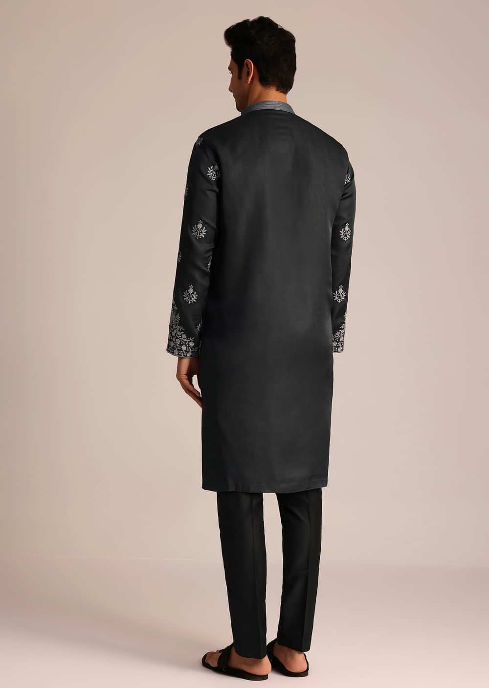 Grey Embroidered Full Sleeves Kurta Set