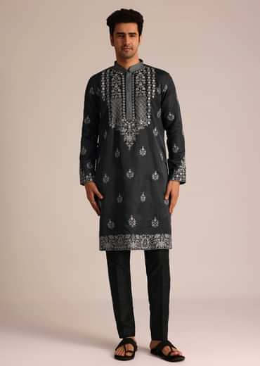 Grey Embroidered Full Sleeves Kurta Set