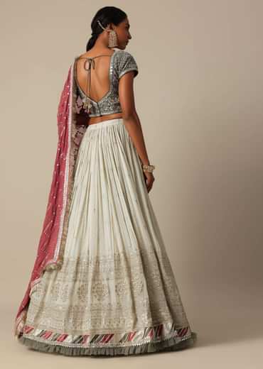 Grey Embroidered Lehenga Set With Zardozi Work