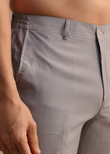 Grey Embroidered Silk Kurta Jacket Set For Men