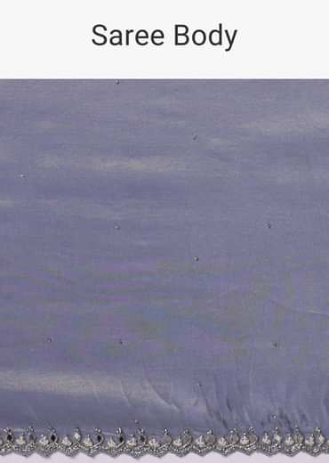 Grey Glass Tissue Saree With Mirror Work Border And Unstitched Blouse Piece