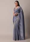 Grey Glass Tissue Saree With Mirror Work Border And Unstitched Blouse Piece