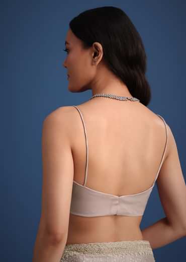 Grey Glass Tissue Silk Cutdana Work Saree With Embellished Scallop Border