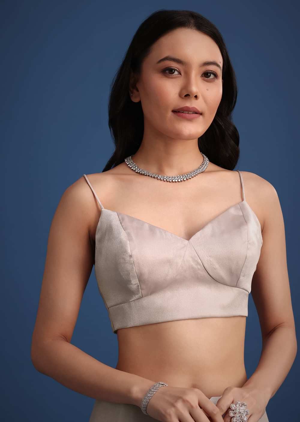 Grey Glass Tissue Silk Cutdana Work Saree With Embellished Scallop Border