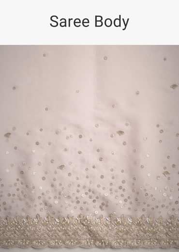 Grey Glass Tissue Silk Cutdana Work Saree With Embellished Scallop Border