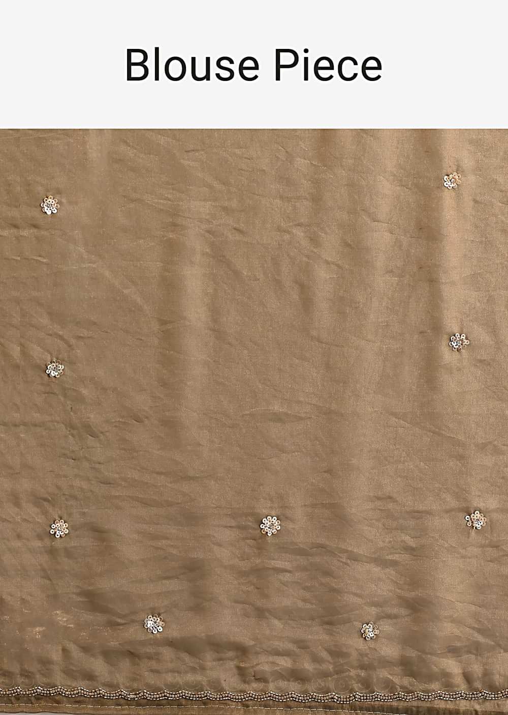 Grey Gold Satin Saree In Sequins With Unstitched Blouse