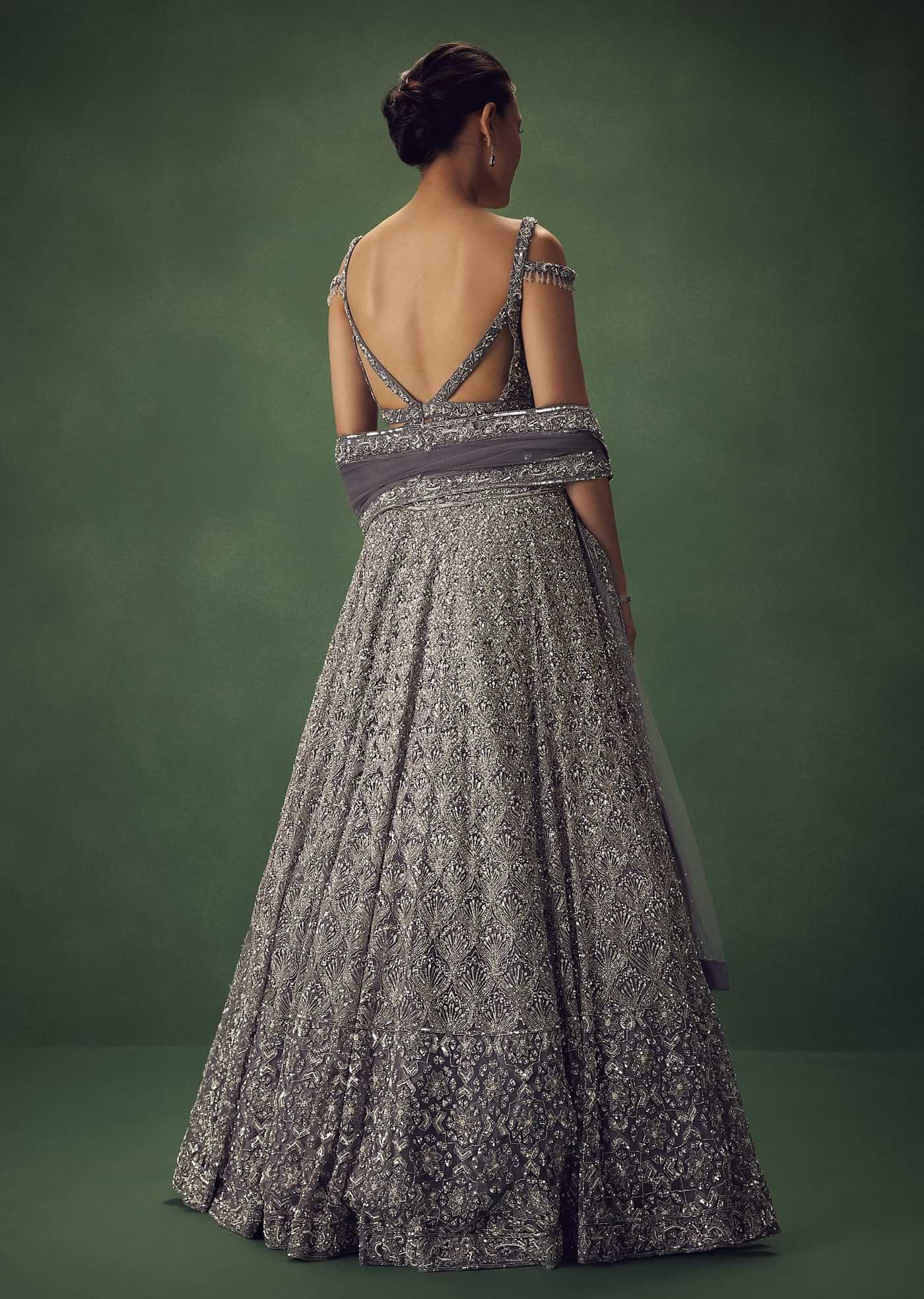 Grey Hand Embroidered Sequin Work Lehenga Set
